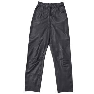 PER ME Vintage Black Leather Pants Size 10 Jean Style High Waist Trousers 90s